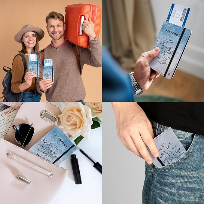 Passport Book Holder,Passport Wallet for Men Mr and Mrs Passport Holder for Women Passport Cover World Map Passport Case for Couples Christmas Traveling Passport Book Protector 2PCS