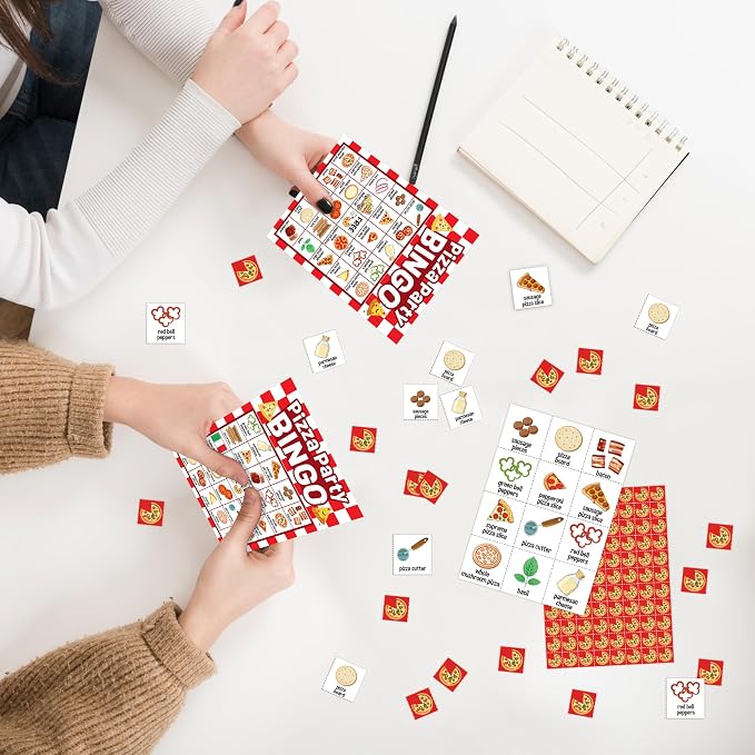Pizza Party Bingo Card, Pizza Bingo Set for Adults Large Group Family Friends, Sleepover Party Game, Gourmet Food Bingo Kit for Birthday, Holiday Games for 24 Players -05