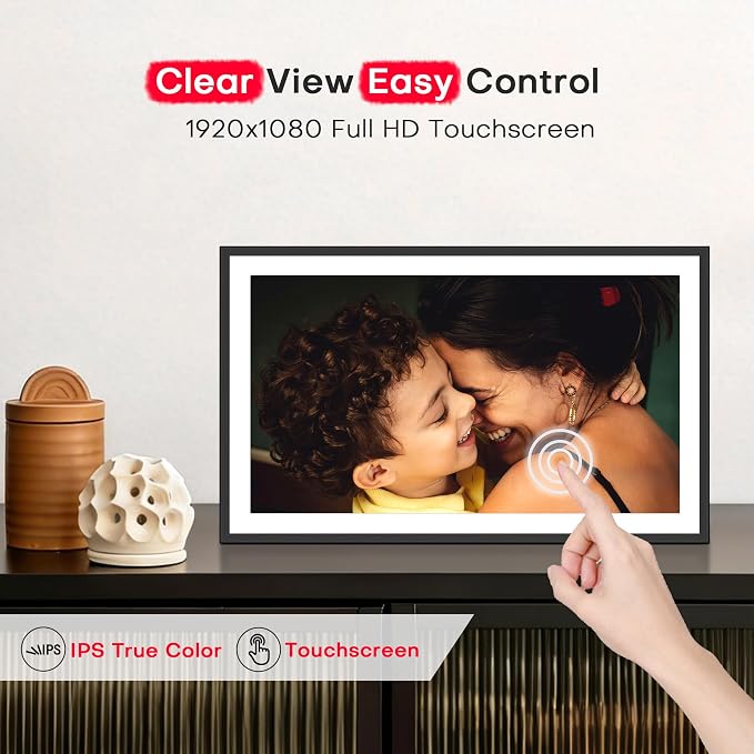 Frameo 15.6" Digital Picture Frame WiFi, Large Digital Photo Frame WiFi, 1920 * 1080 IPS FHD Touchscreen, 32GB Storage, Instant Share Photo Video, Wall-Mountable & Tabletop Display, Gift for Mom