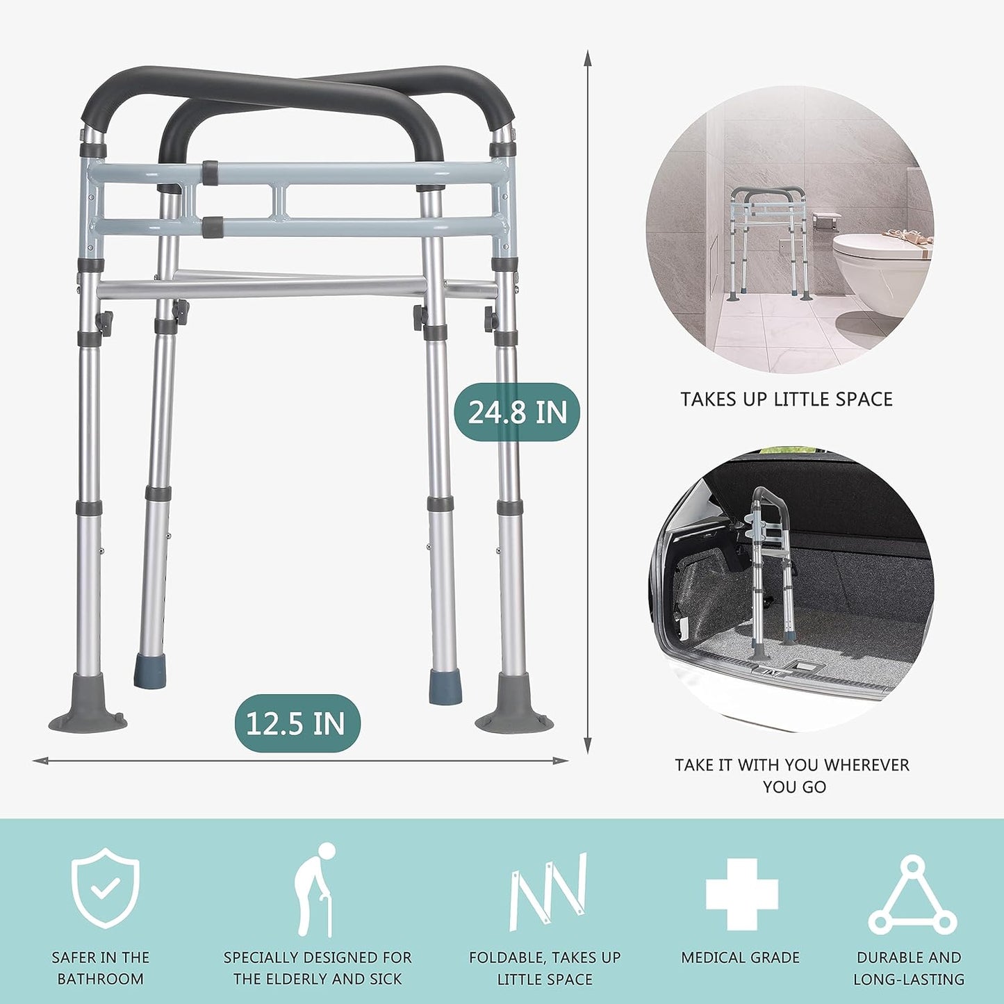 Adjustable Toilet Safety Rail – Foldable & Supportive