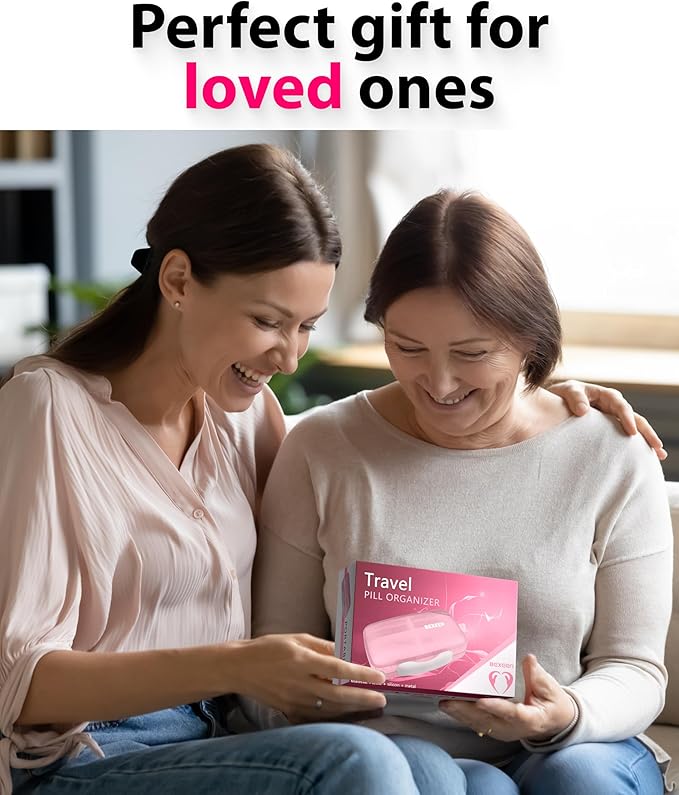 Travel Pill Organizer - Airtight Medicine Case for Traveling Portable Pharmacy Box with Labels Vitamin Container 8 Compartment Supplement Medication Holder Large Capacity Daily (Pink)