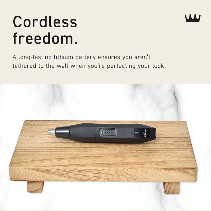Cremo Nose & Ear Hair Trimmer for Men, USB-C Cordless Eyebrow Trimmer | Rotary stainless steel blades for nose, ear & eyebrow detailing. IPX5 wet/dry, USB-C rechargeable. For men & women.