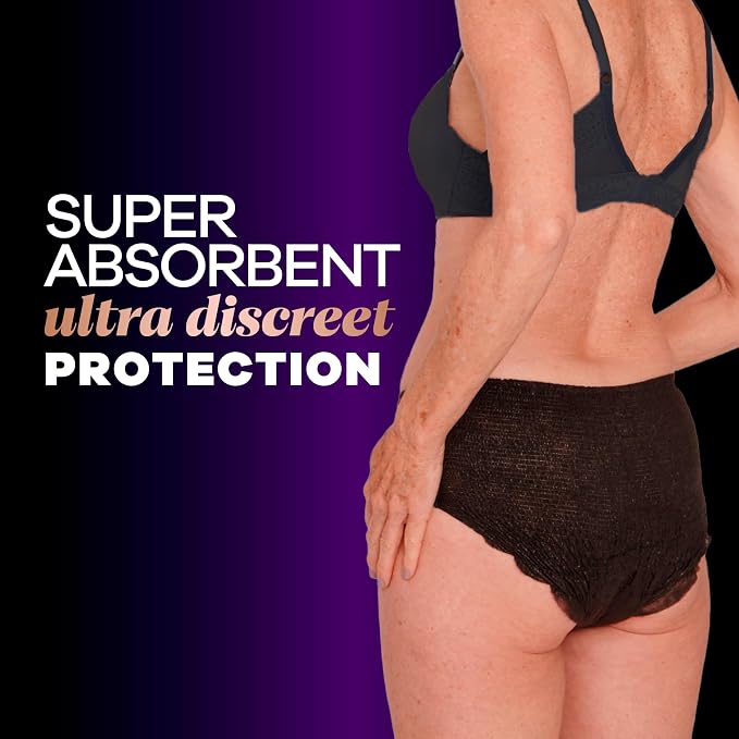 Always Discreet Boutique Incontinence and Postpartum Underwear for Women, Maximum Protection, Large, Black, 18 Count (Pack of 2)