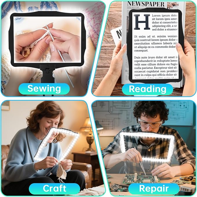 Large 10X Magnifying Glass with Light, Hands Free Magnifying Glass for Reading, Full Book Page Magnifier with 50 LED Lights, Flexible Gooseneck Magnifiers for Seniors Low Vision, Black 10.6 x 7.8in
