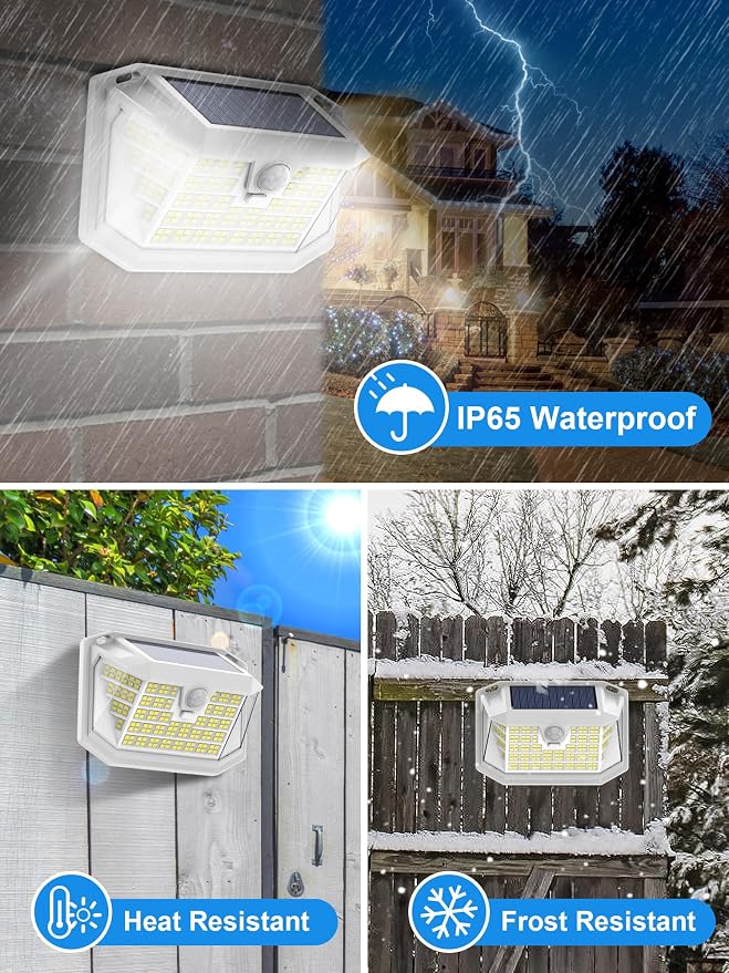 LANSOW Solar Motion Sensor Lights Outdoor 6 Pack, 188 LED/3 Modes, White | Motion Sensor Outdoor Lights IP65 Waterproof 270° Lighting, Solar Powered Security Flood for Outside Yard Garden Wall Fence