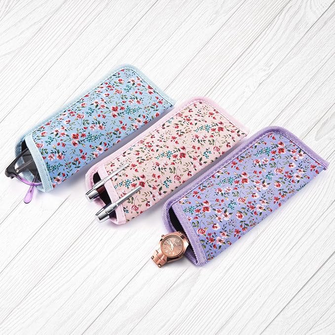 TRIUMPH VISION Reading Glasses Pouch Eyeglass Sleeve Soft Case Slim 3 Pack | Alternative to Bulky Case Lightweight，Neoprene Lined Padded Protect Optical lens Slip in, Cute Pattern Portable for Daily Use