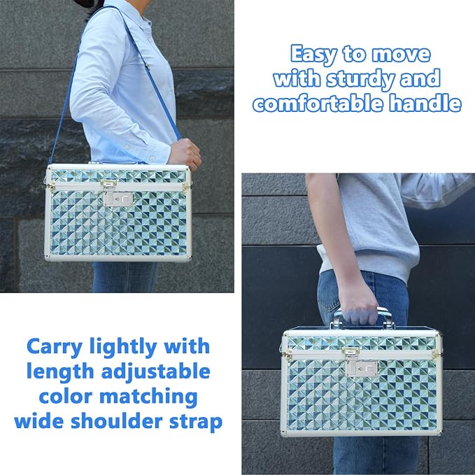 Storage Box with Key Lock, Lockable Medicine Storage Box, Empty First Aid Box, Security Lock Box, Multipurpose Locking Box for Home and Outdoor Use (Blue, Large)