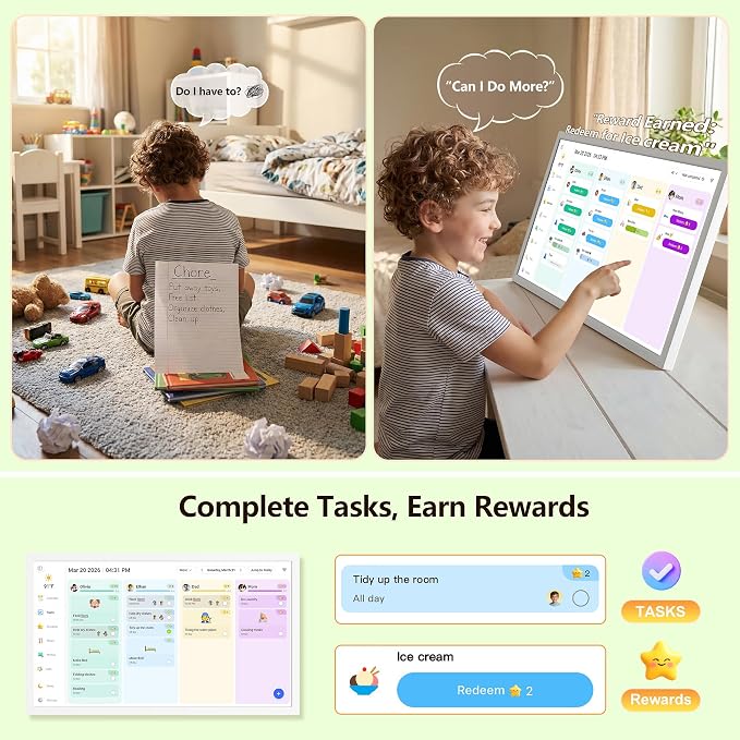 Digital Calendar – 27 Inch Electronic Wall Calendar & Chore Chart, Smart Family Organizer with Interactive Touchscreen Display, Wall Mount in Portrait or Landscape