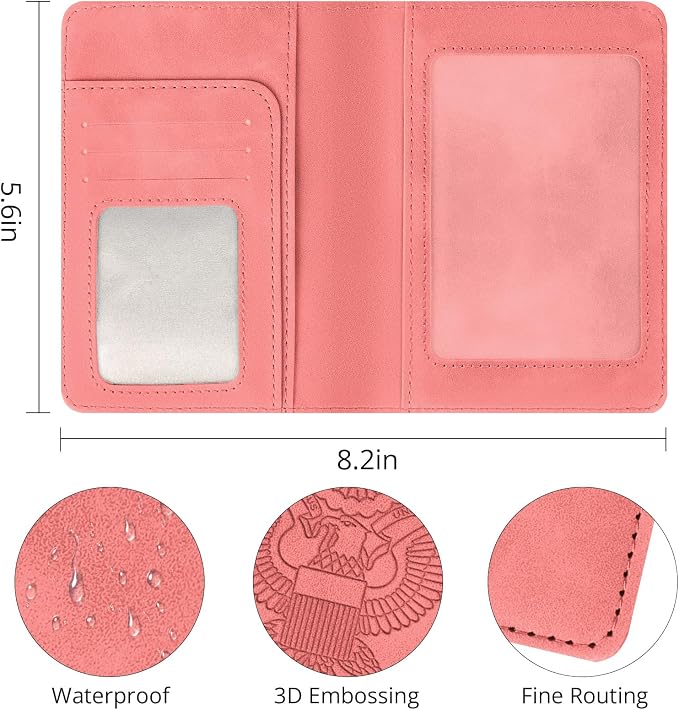 Passport Holder for Travel Essentials,RFID Blocking Passport Cover Wallet Card Case for Women and Men (Pink)