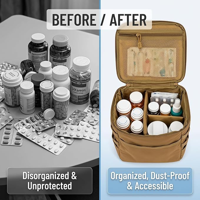 Travel Medicine Bag,Medication Pill Bottle Organizer Empty Case | Medicine Bag For Traveling,Hold Large Pill Bottles,Empty First Aid Bag