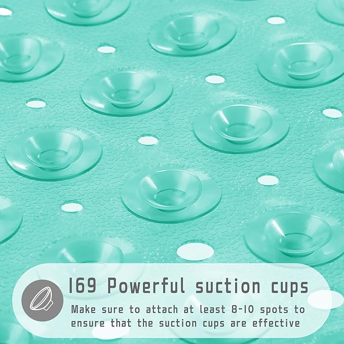 Yimobra Shower Stall Mat Non Slip, 21x21 Inch, Soft Square Bath Mat for Shower with Suction Cups and Drain Holes, Stall Floor Mats for Bathroom, Machine Washable, Bathroom Accessories, Clear Green