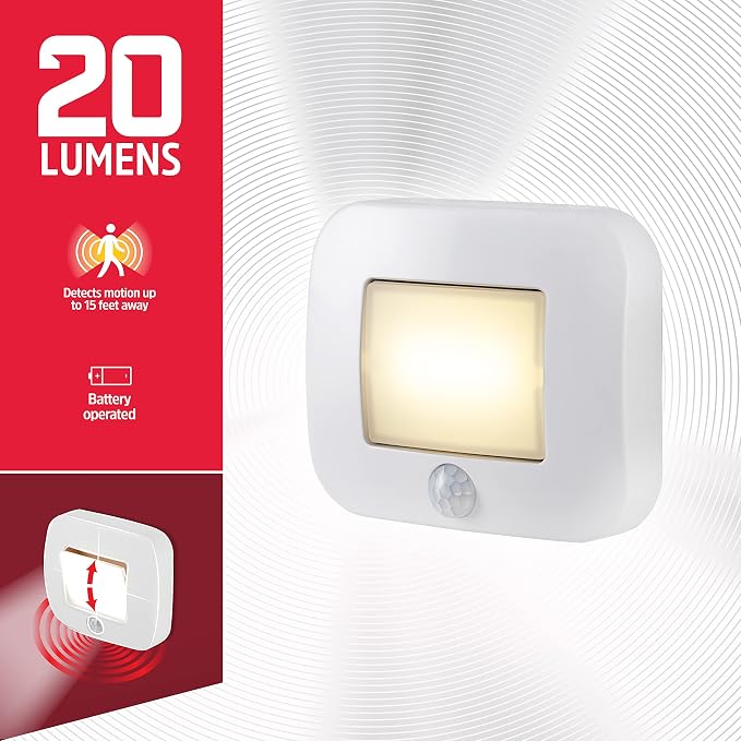 Energizer Motion-Activated LED Path Light, Wireless, 20 Lumens, Battery Powered, White, Ideal for Hallway, Entryway, Stairs, Pathway, Night Light, 38183 | Motion Activated Light for Hallway, Entryway, and Stairs, Swivel Lens for Directional Lighting, W...