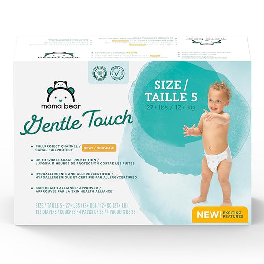 Amazon Brand - Mama Bear Gentle Touch Diapers, Size 5, 132 Count (4 packs of 33)