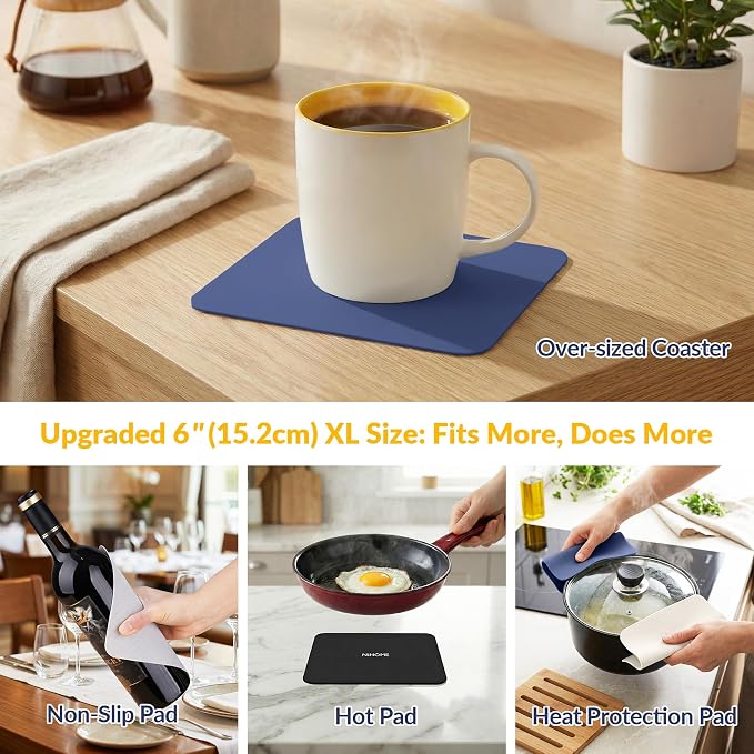 NIHOME Silicone Jar Opener – 6 Inch Large Anti-Slip Grip Pads, Premium 100% Food-Grade Silicone, Stylish Designer Colors, Multi-Purpose Heat-Resistant Mat & Coaster, Set of 4 (Neutral Colors, Square)