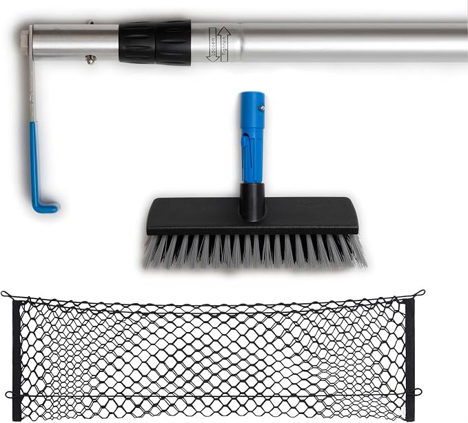 6 ft Truck Cargo Retriever | Includes Cargo Net Organizer Plus Vehicle Debris and Snow Broom | Heavy Duty Grabber Reach Tool - 110 Pound Pull | Rust Resistant Aluminum and Stainless Steel