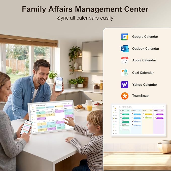 Digital Calendar – 27 Inch Electronic Wall Calendar & Chore Chart, Smart Family Organizer with Interactive Touchscreen Display, Wall Mount in Portrait or Landscape