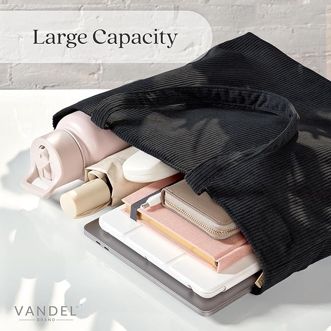 VANDEL Corduroy Tote Bag for Women and Men with Zipper and Inner Pockets. Cute School Tote Bag with Zipper, Aesthetic