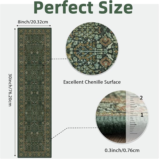 sarben 8"x30" Non Slip Stair Treads for Wooden Steps 15Pk, Dark Green Multi | Peel and Stick Carpet Stair Runner with TPE Adhesive Backing, Carpet for Added Safety, Pet and Senior Friendly