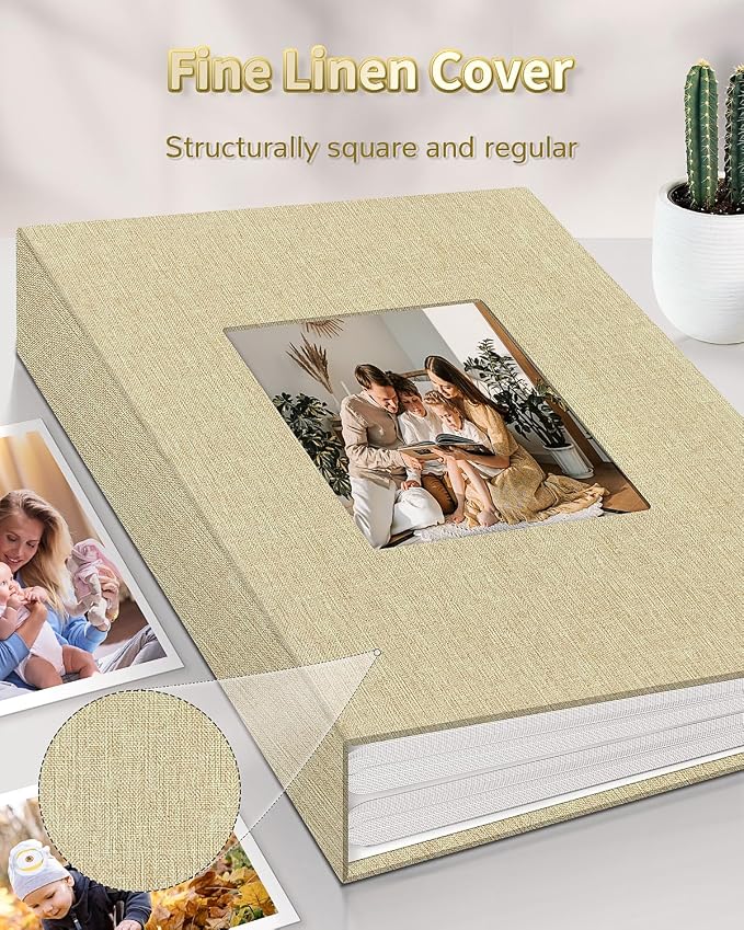 Artfeel Photo Album 4x6 with 300 Pockets,Slip-in Picture Albums,Linen Cover Memory Book with Front Window,White Page Vertical Photo Book for Wedding,Family,Anniversare,Baby,Vacation