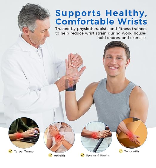 HiRui 2 Pack Wrist Compression Straps – Dual‑Layer Wrist Brace for Pain Relief & Support, Tendonitis, Carpal Tunnel, Arthritis – Adjustable Wrist Wraps for Fitness, Workouts & Everyday Use (Black)
