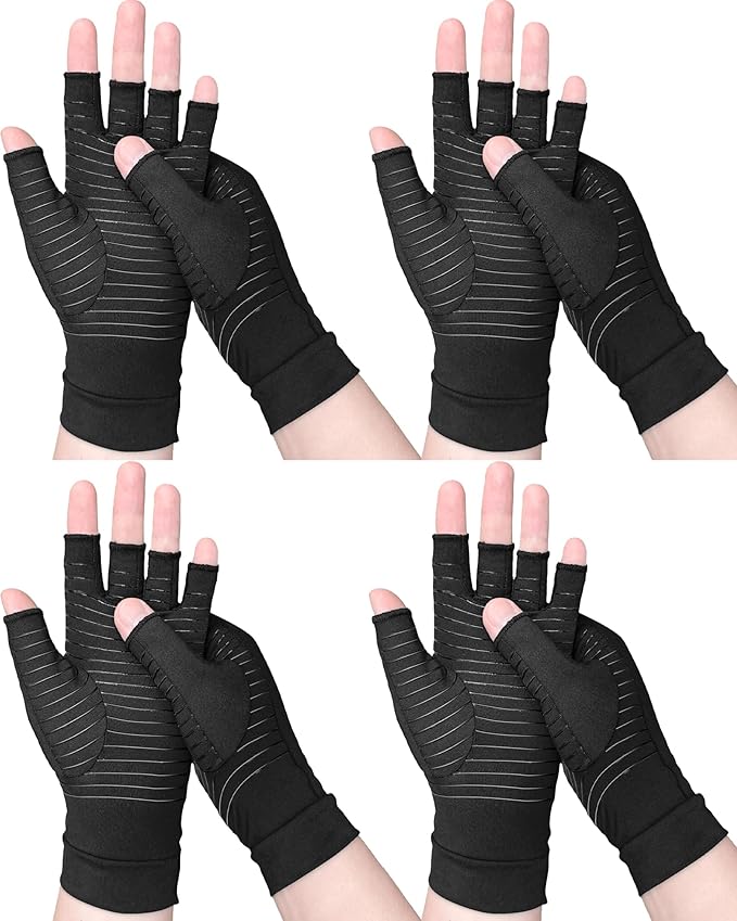 Beieverluck 4 Pairs Copper Arthritis Compression Gloves Fingerless Arthritis Carpal Tunnel Pain Relief Gloves For Men Women