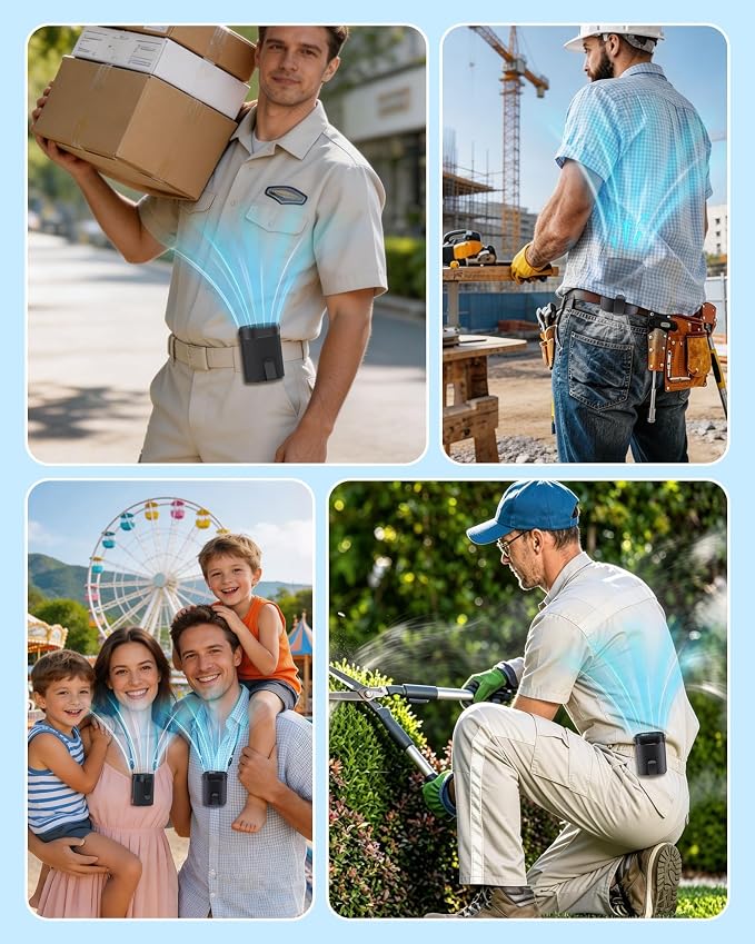 2026 AI Portable Waist Fan, 4-Speed Clip on Personal Fan, Up to 25H Wearable Belt Fan, 4-in-1 Cooling Lightweight Hands-Free Neck Shirt Fan Gift for Camping, Outdoor, Jobsite
