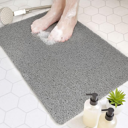 Bathtub Mat Non Slip, 24x16 Inch Shower Mats for Inside Shower, PVC Loofah Bathroom Mat Quick Dry with Drain Hole, Phthalate-Free Bath Mats for Shower Bathroom Tub and Wet Areas (Grey)