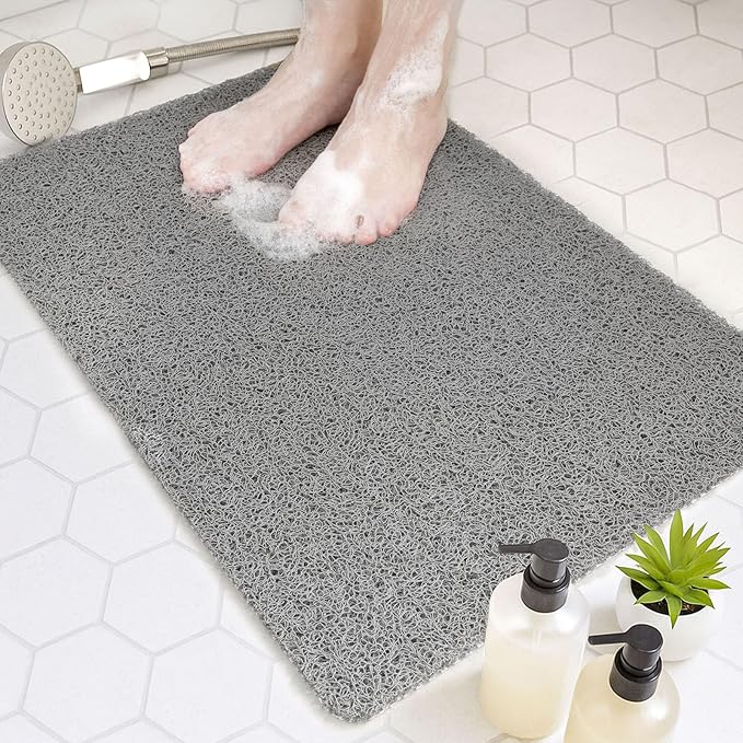 Bathtub Mat Non Slip, 32x20 Inch Shower Mats for Inside Shower, PVC Loofah Bathroom Mat Quick Dry with Drain Hole, Phthalate-Free Bath Mats for Shower Bathroom Tub and Wet Areas (Grey)