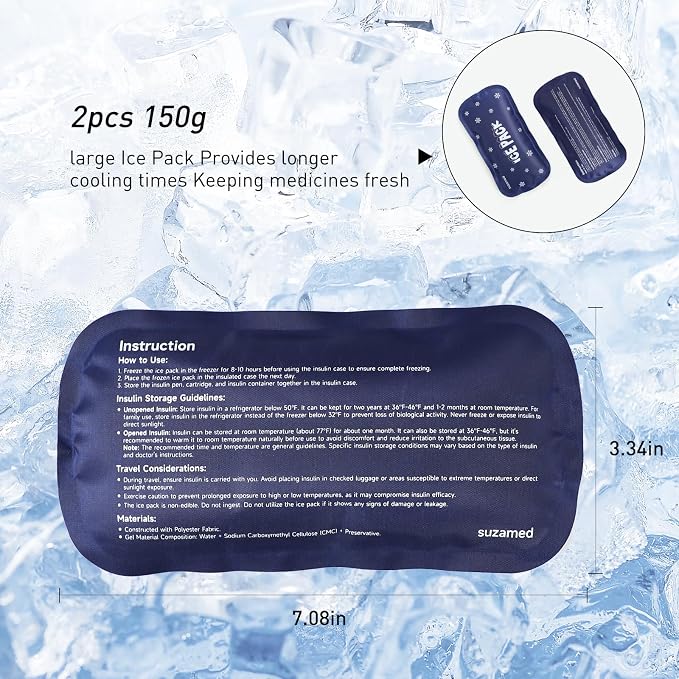 suzamed Insulin Cooler Travel Case, Double Layer Medicine Kit Diabetes Travel Case, Portable Medicine Organizer with 2Pack 150g Ice Pack TSA Approved for Insulin Pens Diabetic Supplies (Blue)