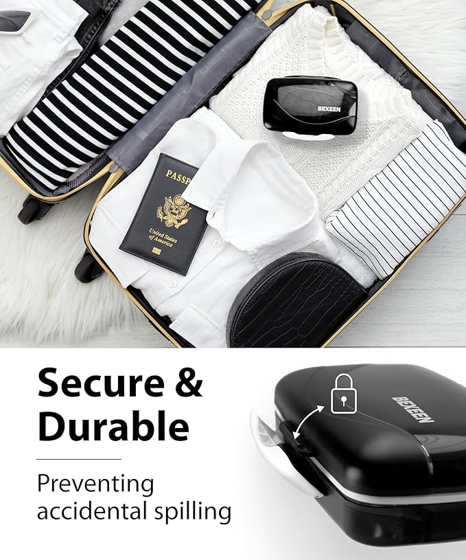 Travel Pill Organizer - Airtight Medicine Case for Traveling Portable Pharmacy Box with Labels Vitamin Container 8 Compartment Supplement Medication Holder Large Capacity Daily (Black)