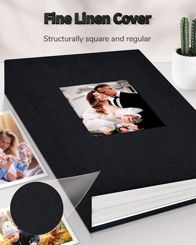 Artfeel Photo Album 4x6 with 300 Pockets,Slip-in Picture Albums,Linen Cover Memory Book with Front Window,White Page Vertical Photo Book for Wedding,Family,Anniversare,Baby,Vacation