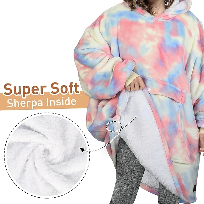 Catalonia Oversized Blanket Hoodie Sweatshirt, Wearable Sherpa Lounging Pullover for Adults Women Men