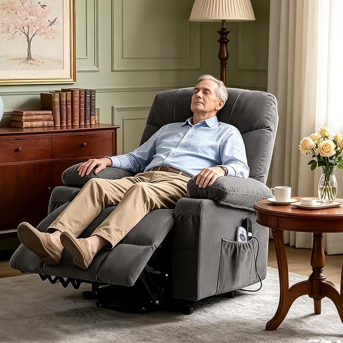 Power Lift Recliner Chair for Elderly with Vibration Massage and Lumbar Heating Electric Recliner Sofa with Cup Holders and USB Charge Port for Living Room Comfort