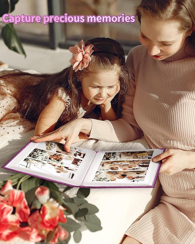 Artfeel Photo Album 4x6 with 100 Pockets,Slip-in Picture Albums,Linen Cover Memory Book with Front Window,White Page Vertical Photo Book for Wedding,Family,Anniversare,Baby,Vacation