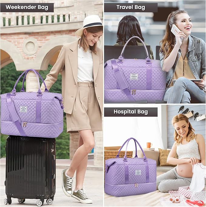 LOVEVOOK Travel Duffle Bag,Weekender Bags for Women with Shoe Compartment，Carry on Overnight Bag with Toiletry Bag,Gym Duffel Bag with Wet Pocket, Hospital Bags for Labor and Delivery