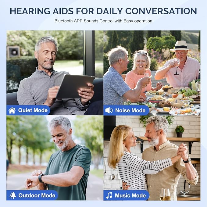 Hearing Aids for Seniors with Noise Cancelling, Rechargeable Hearing Amplifier with with Smart APP Control for People with Hearing Loss（Beige）