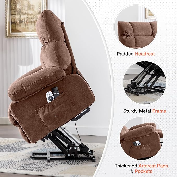 Power Lift Recliner Chair for Elderly with Vibration Massage and Lumbar Heating, Electric Lift Recliner Sofa with USB Charging Port and Side Pocket, Adjustable Lift Chair for Living Room Comfort