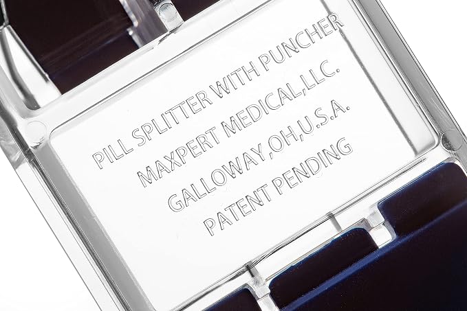 MAXSPLIT Pill Splitter and Cutter - with Pill Puncher - Cuts Small and Large Pills, Vitamins, Tablets, Sharp Stainless Steel Blade, Non-Slip Press Point (Blue)