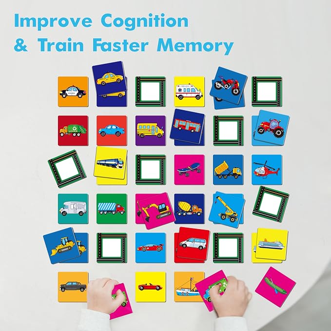 Hebayy Vehicle Matching Game, 72 PCS Traffic Memory Matching Cards for Toddlers 36 Pairs Transportation Memory Cards Educational Toys for Preschool Boys & Girls 4 5 6 Years Old