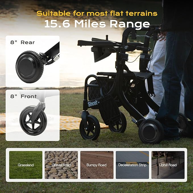 4 in 1 Rollator Walker Electric Wheelchair Combo,Electric Rollator Walker with Power Assist,Foldable Lightweight Transport Wheelchair,600W Magnesium Alloy Motor–Ideal for Elderly & Rehab