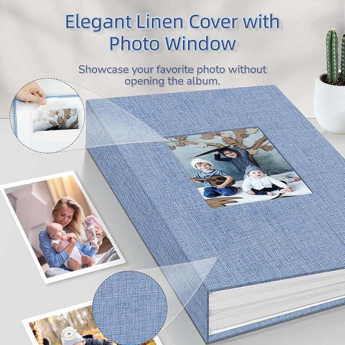 Popotop Photo Album 4x6-300 Photos Linen Cover Photo Books with 300 Horizontal Pockets,Slip-in Picture Albums for Family Wedding Anniversary Baby Vacation Pictures