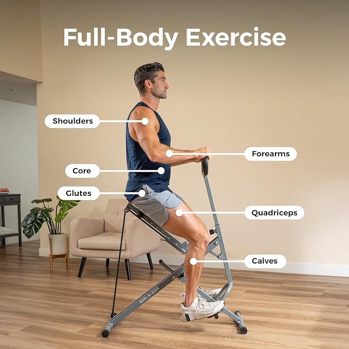 Sunny Health & Fitness Smart Row-N-Ride Glute & Leg Trainer, Foldable Squat Assist Rower with Exclusive SunnyFit App Connection