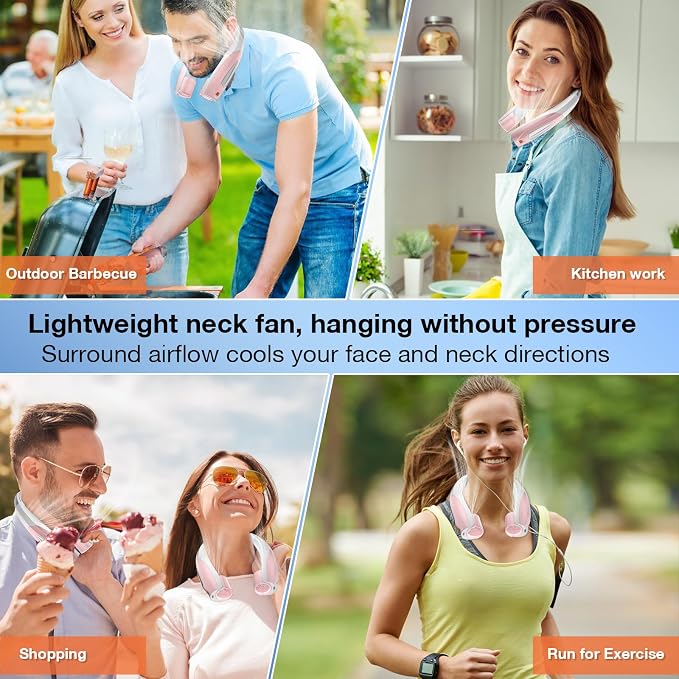 Hionly AI Neck Fan, 6 Speeds Adjustable Portable Personal Fan Rechargeable, 6000 mAh Battery Faster Cooling Wearable, Ultra Quiet for Home, Office, Travel, Outdoor