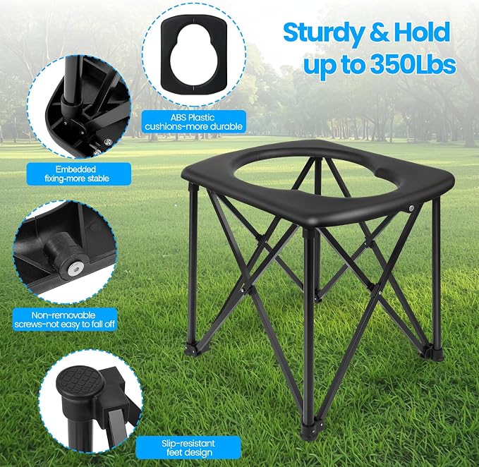 15.6'' Portable Toilet for Camping, Ultralight Foldable Camping Toilet 2-Second Setup, 350LBS Portable Potty for Adults, Compact for Camping, Hiking, RV Travel, Trucker, Fishing, Beach, Outdoor Use