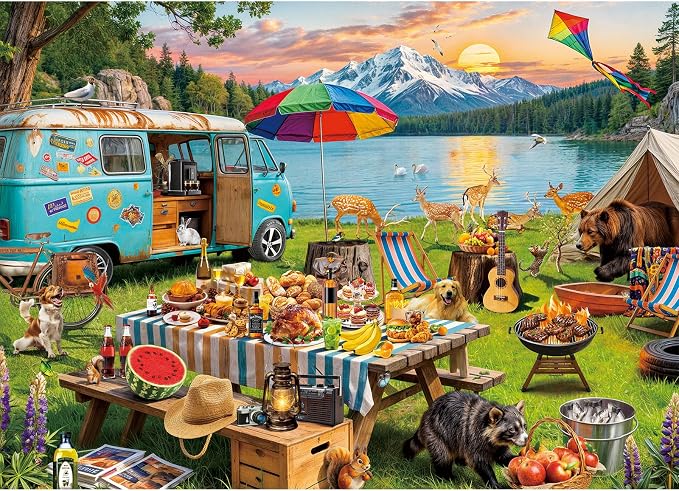1000 Piece Puzzles for Adults,Outdoor Camping Jigsaw Puzzle 1000 Pieces for Adults Seniors,Challenging Family Games Holiday Party Gifts -1:1 Poster Interlock Perfectly Letter on Back