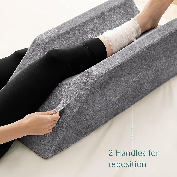 UBBCARE Leg Elevation Pillow for Leg/Knee Surgery Recovery, Memory Foam Leg Pillow with Velvet Washable Cover, Small Grey