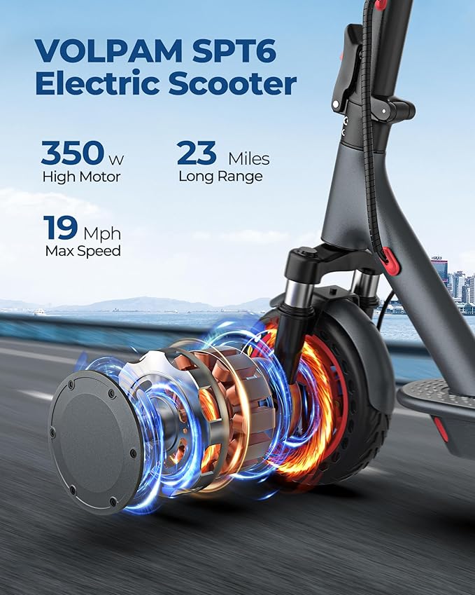 VOLPAM Electric Scooter, 350W/500W Powerful Motor, 8.5"/10" Solid Tires, 19/22Mph, 28/23/21/16 Miles Max Range, Dual Braking