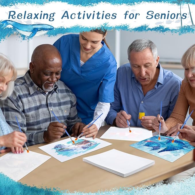 24 Pcs Dementia Products for Elderly Alzheimers Activities for Adults Seniors Reusable Water Painting Supplies with 1 Painting Brush Water Doodle Coloring Drawing Gifts Set(Ocean Life)