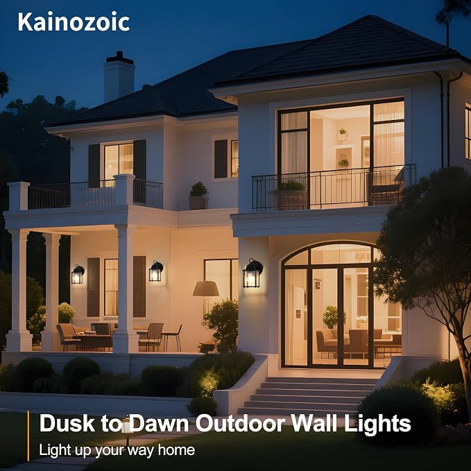 Dawn to Dusk Sensor Outdoor Wall Light Fixtures Waterproof Porch Lights Anti-Rust Black Exterior Lighting Fixtures Outdoor Wall Lantern for House -2 Pack