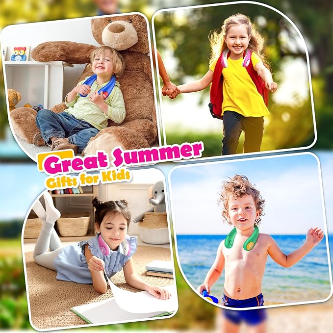 Kids Neck Fan, Portable Bladeless Neck Fan for Kids 4-14Y, 2600mAh Rechargeable Wearable Fan for Girls Boys, 4 Speeds Lightweight Quiet Cooling Fan for Study, Camping, Travel, Summer Essential
